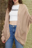 Cable-Knit Open Front Cardigan with Pockets - Trendsi