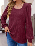 Square Neck Long Sleeve Top - Trendsi - Flyclothing LLC