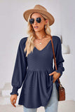 V-Neck Lantern Sleeve Blouse - Trendsi - Flyclothing LLC