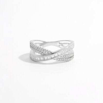 X Shape Inlaid Zircon 925 Sterling Silver Ring - Trendsi - Flyclothing LLC