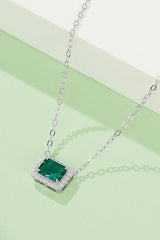 Lab-Grown Emerald Rectangle Pendant Necklace - Trendsi
