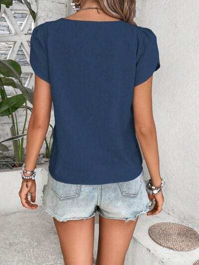 Decorative Button Asymmetrical Neck Blouse - Trendsi - Flyclothing LLC