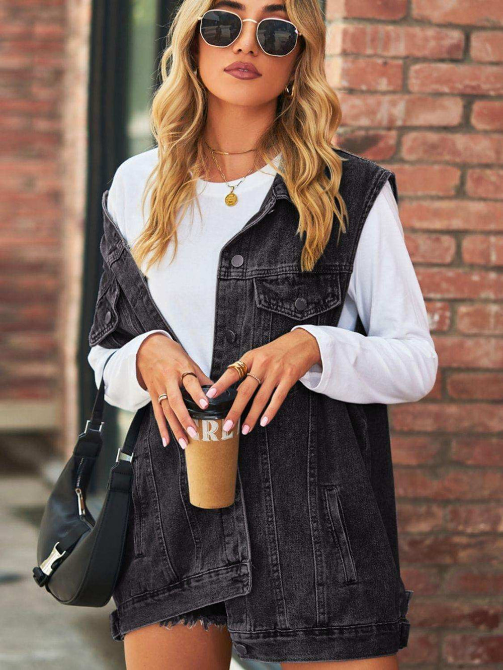 Collared Neck Sleeveless Denim Top with Pockets - Trendsi - Flyclothing LLC