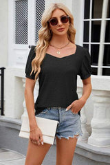 Eyelet Short Sleeve T-Shirt - Trendsi - Flyclothing LLC