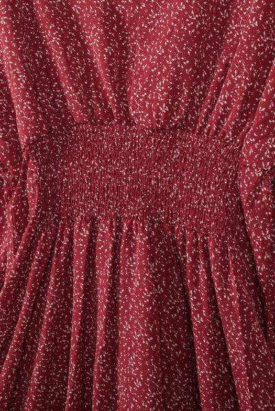 Smocked V-Neck Balloon Sleeve Dress - Trendsi - Flyclothing LLC