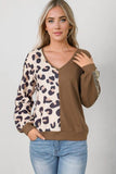 Leopard V-Neck Waffle-Knit Top - Trendsi