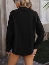Textured Pocketed Button Up Dropped Shoulder Shirt - Trendsi - Flyclothing LLC