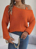 Asymmetrical Neck Long Sleeve Sweater - Trendsi - Flyclothing LLC