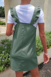 Ruffed Overall Dress with Pockets - Trendsi