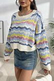 Striped Openwork Dropped Shoulder Sweater - Trendsi - Flyclothing LLC