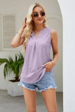 Notched Neck Curved Hem Eyelet Tank - Trendsi