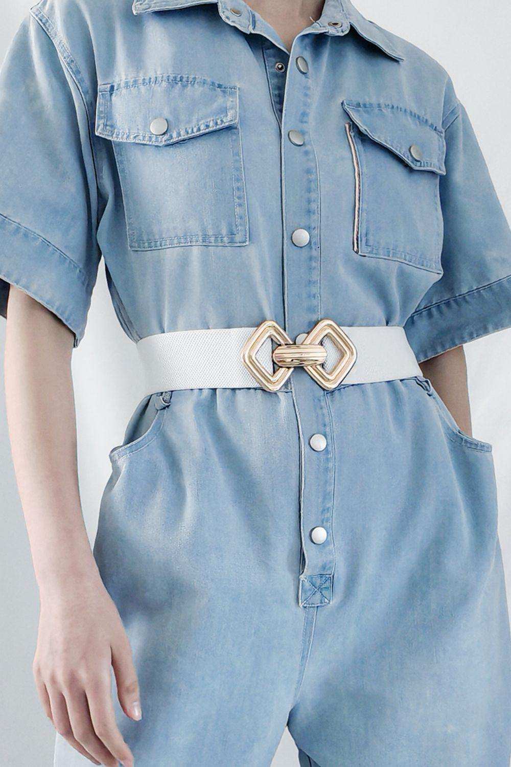 Geometric Buckle Elastic Wide Belt - Trendsi - Flyclothing LLC