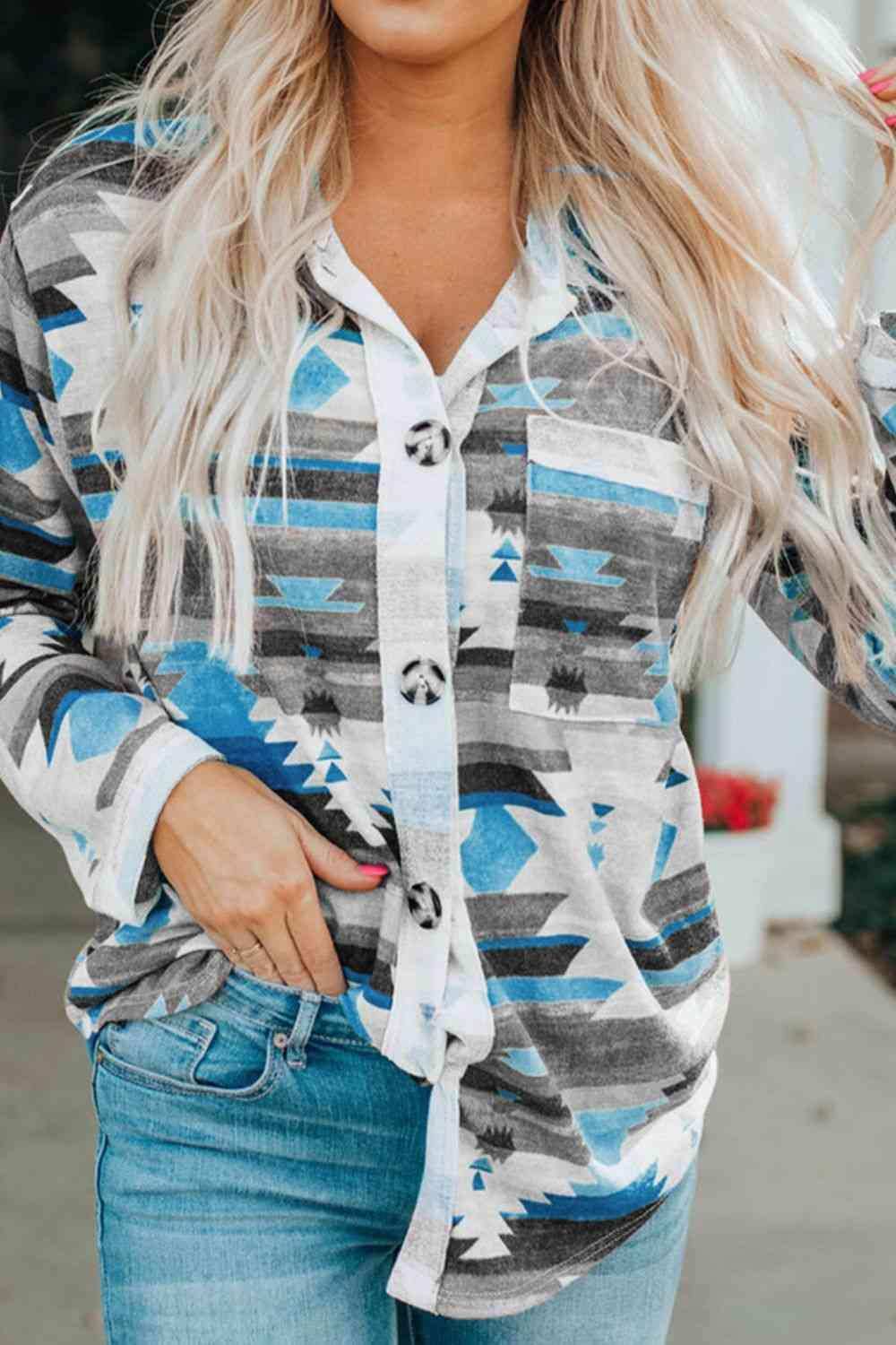 Printed Button Up Long Sleeve Shirt - Trendsi - Flyclothing LLC