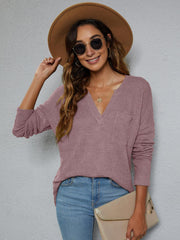 Dropped Shoulder High-Low Waffle-Knit Top - Trendsi