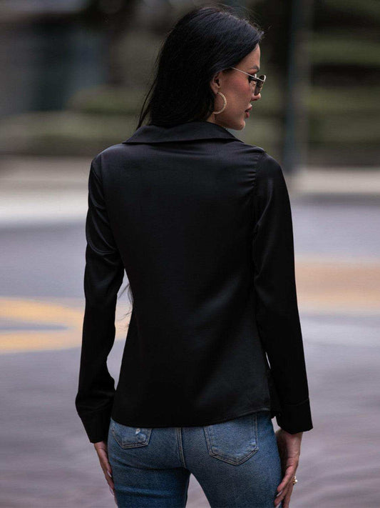 Twist Front Collared Blouse - Trendsi - Flyclothing LLC