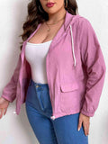 Plus Size Zip-Up Drawstring Hooded Jacket with Pockets - Trendsi