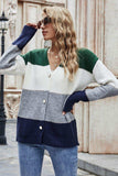 Color Block V-Neck Button Down Cardigan - Trendsi - Flyclothing LLC