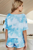 Tie-Dye Boat Neck Top and Shorts Lounge Set - Flyclothing LLC