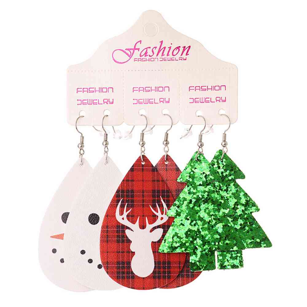 Christmas PU Earrings Set - Trendsi - Flyclothing LLC