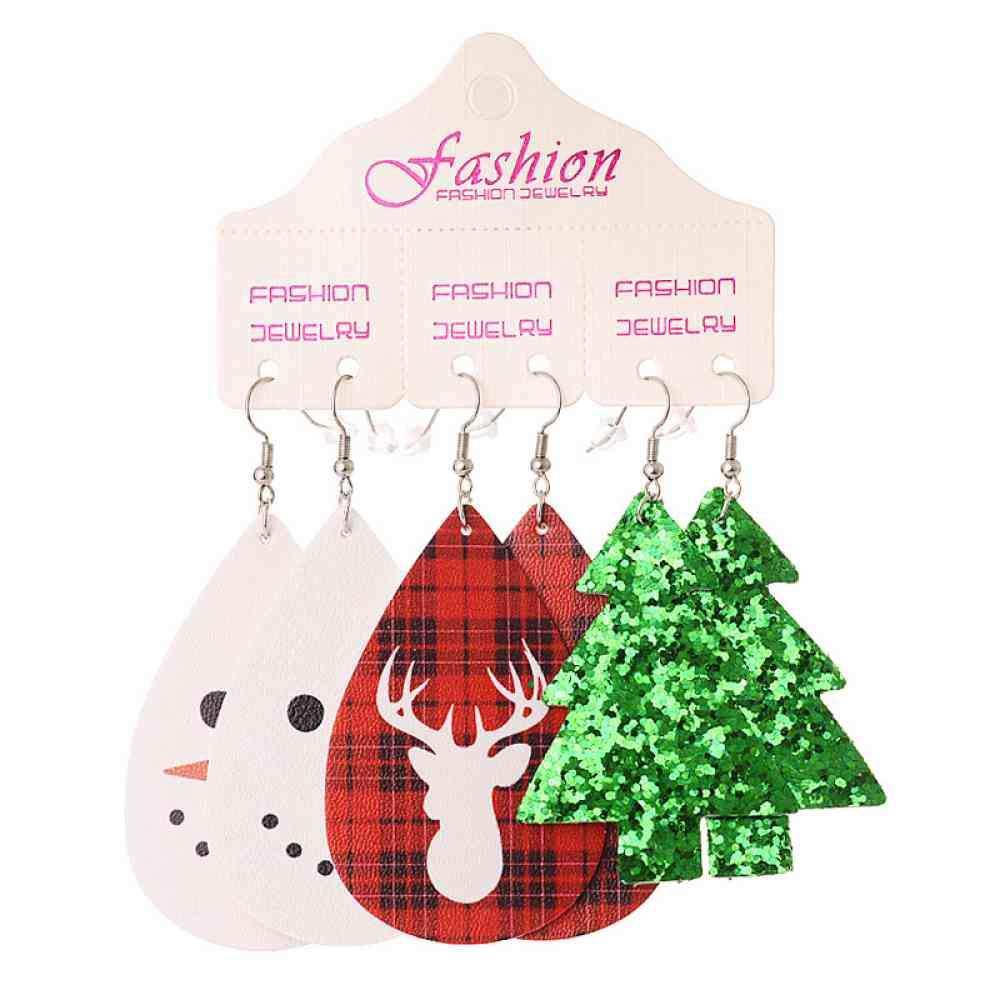 Christmas PU Earrings Set - Trendsi - Flyclothing LLC