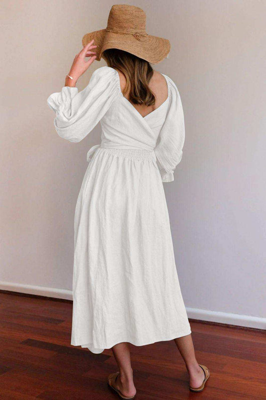 Smocked Square Neck Flounce Sleeve Dress - Trendsi - Flyclothing LLC
