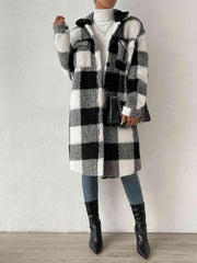 Plaid Collared Neck Button Down Coat - Trendsi