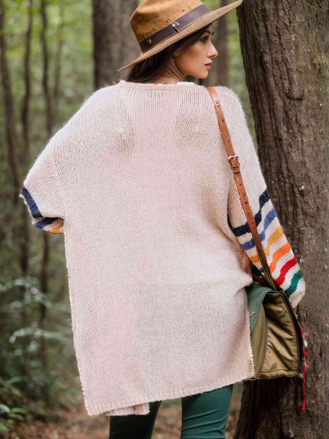 Striped Open Front Long Sleeve Cardigan - Trendsi - Flyclothing LLC