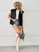 Pocketed Button Up Sleeveless Denim Jacket - Trendsi - Flyclothing LLC