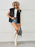 Pocketed Button Up Sleeveless Denim Jacket - Trendsi