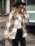 Plaid Collared Neck Button Down Jacket - Trendsi - Flyclothing LLC