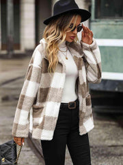 Plaid Collared Neck Button Down Jacket - Trendsi