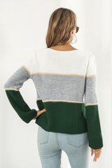 Color Block Horizontal Ribbing Sweater - Trendsi