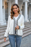 Buttoned V-Neck Long Sleeve Cardigan - Trendsi - Flyclothing LLC