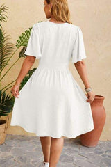 Ruched Surplice Short Sleeve Dress - Trendsi - Flyclothing LLC