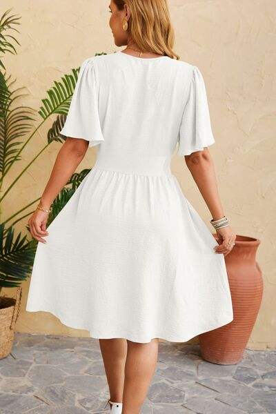 Ruched Surplice Short Sleeve Dress - Trendsi - Flyclothing LLC
