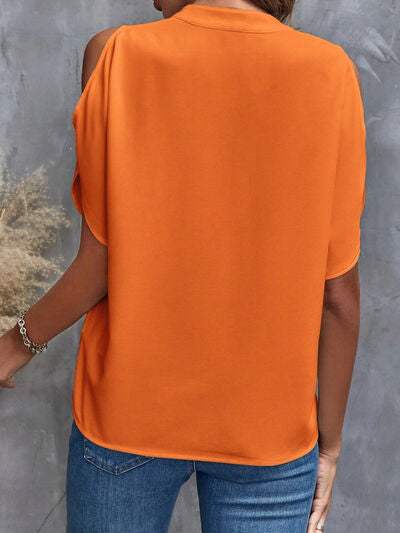 Notched Cold Shoulder Blouse - Trendsi - Flyclothing LLC
