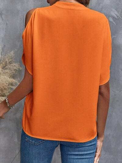 Notched Cold Shoulder Blouse - Trendsi - Flyclothing LLC