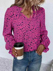 Notched Neck Flounce Sleeve Blouse - Trendsi