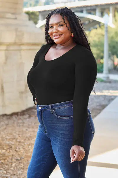 Basic Bae Full Size Round Neck Long Sleeve Bodysuit - Trendsi - Flyclothing LLC