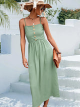 Decorative Button Spaghetti Strap Midi Dress - Trendsi - Flyclothing LLC