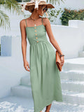 Decorative Button Spaghetti Strap Midi Dress - Trendsi - Flyclothing LLC