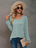 Heathered Square Neck Long Sleeve T-Shirt - Trendsi - Flyclothing LLC