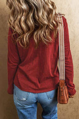 Exposed Seam V-Neck Long Sleeve T-Shirt - Trendsi - Flyclothing LLC