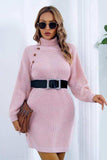 Buttoned Turtleneck Long Sleeve Sweater Dress - Trendsi - Flyclothing LLC