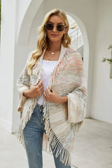 Multicolored Fringe Trim Poncho - Trendsi - Flyclothing LLC