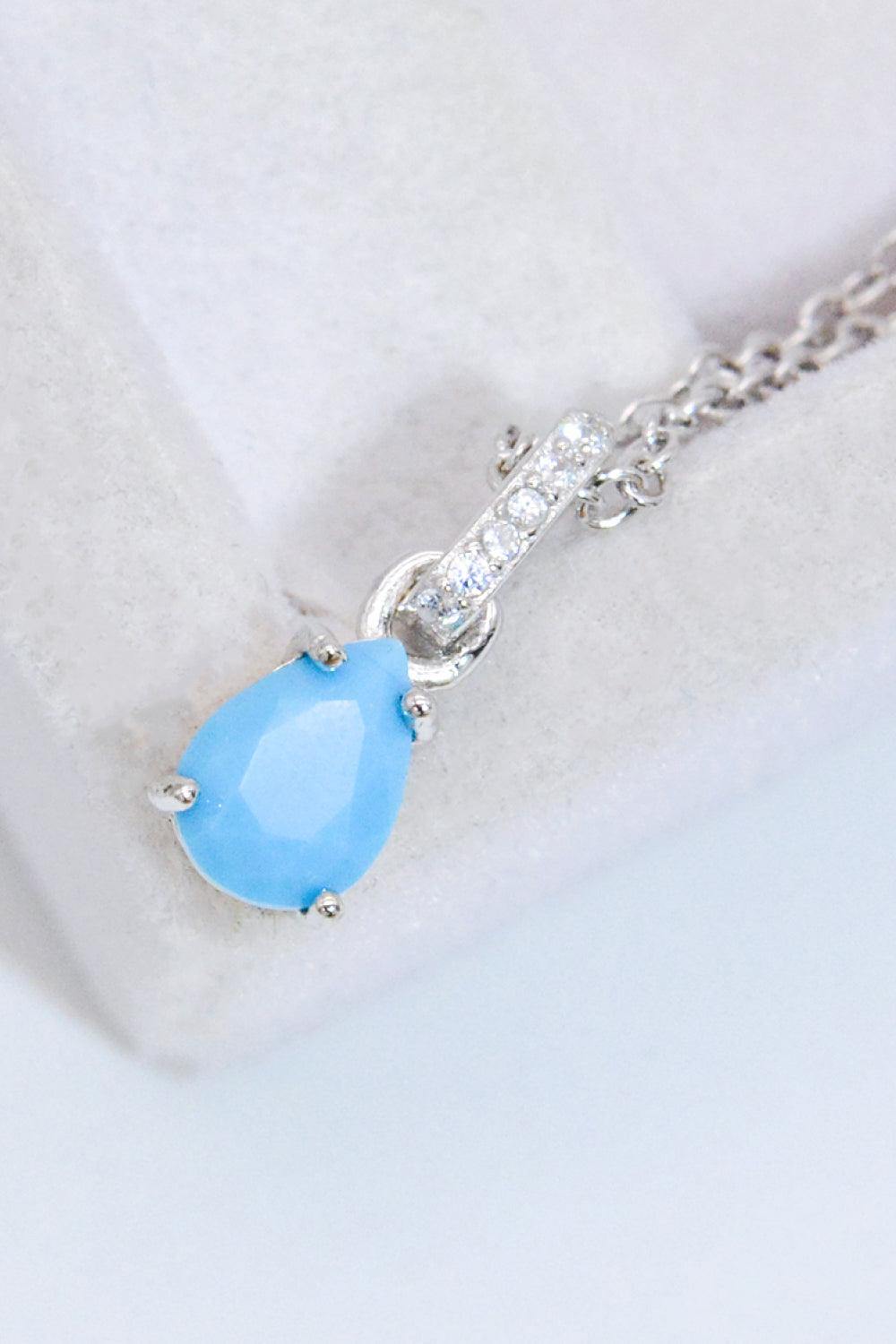 Teardrop Turquoise 4-Prong Pendant Necklace - Flyclothing LLC