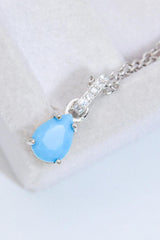 Teardrop Turquoise 4-Prong Pendant Necklace - Flyclothing LLC