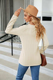 Cable-Knit Long Sleeve V-Neck T-Shirt - Trendsi - Flyclothing LLC