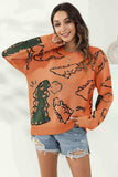 Dinosaur Print Pullover Sweater - Trendsi - Flyclothing LLC