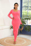 Round Neck Long Sleeve Maxi Wrap Dress - Trendsi - Flyclothing LLC